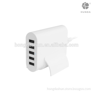 Black and white smart 5 port USB Travel Wall Home Charger Power Adapter Plug for 5V 2A micro usb charging station